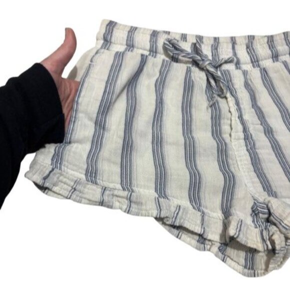 BanJara Womens Blue & White Striped Paperbag Tie Front Cotton Shorts S - Picture 2 of 7
